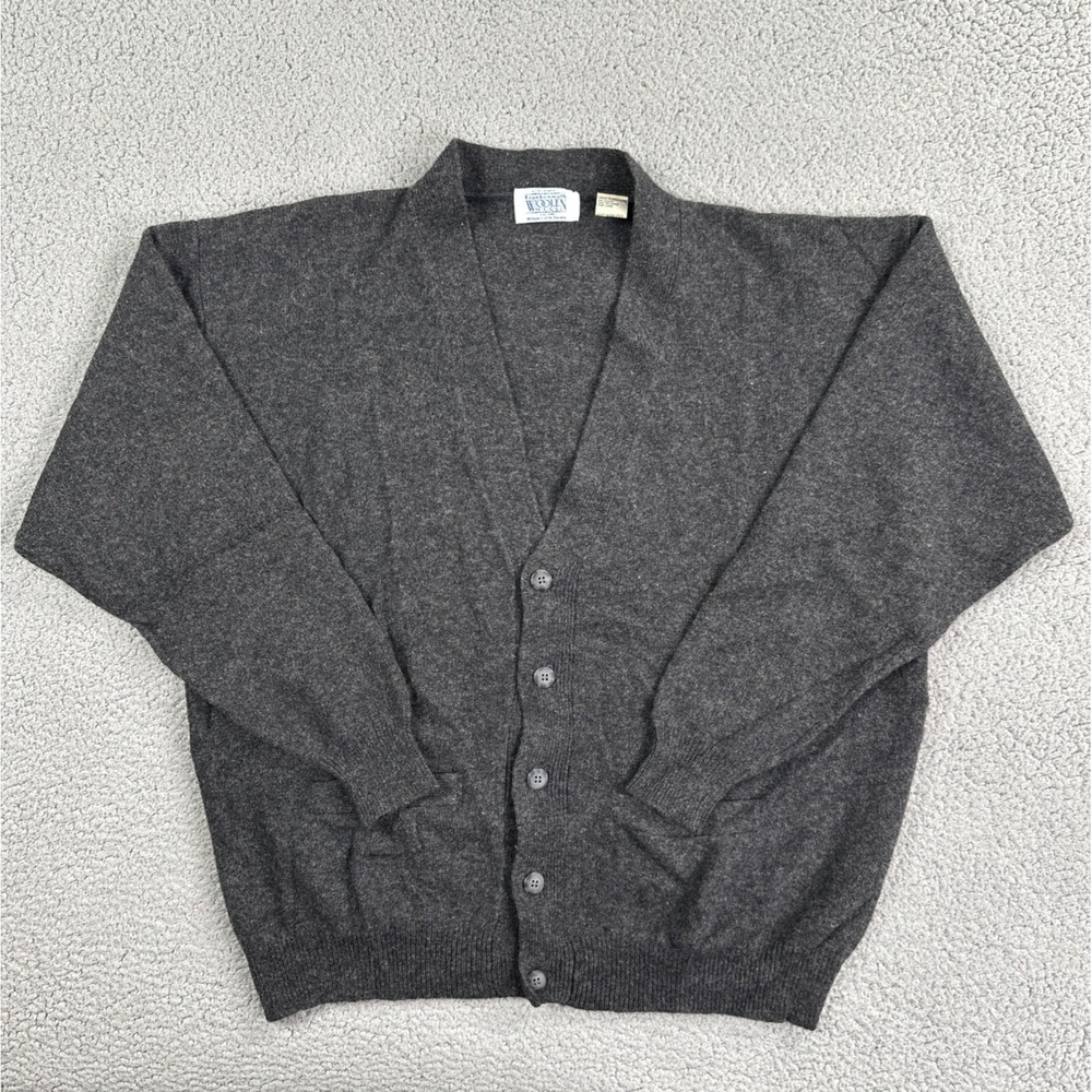 VTG Frankenmuth Woolen Mill Lambswool Cardigan Sweater Men Large Grey Knit